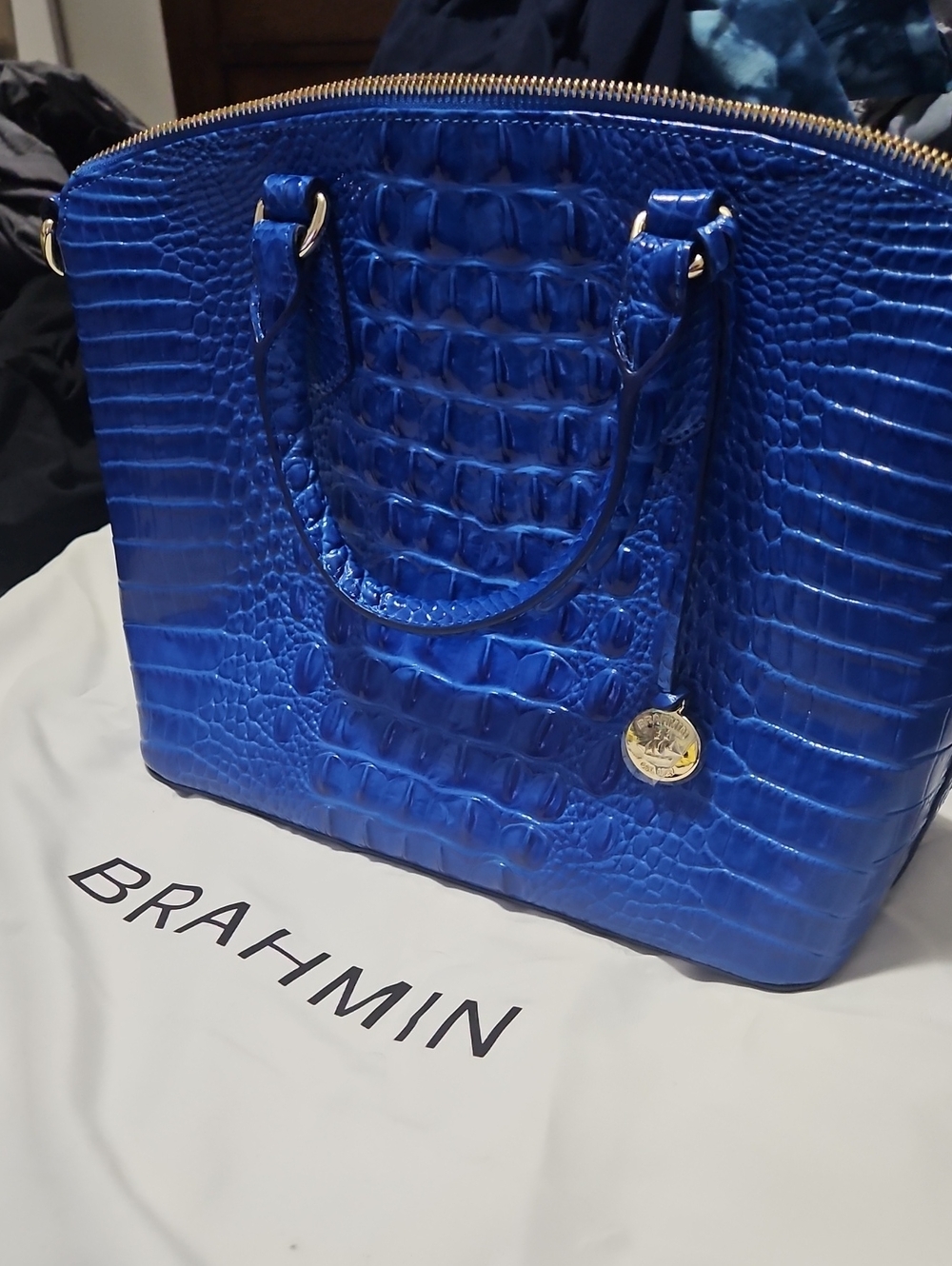 Brahmin Electric Blue Croc-Embossed Tote